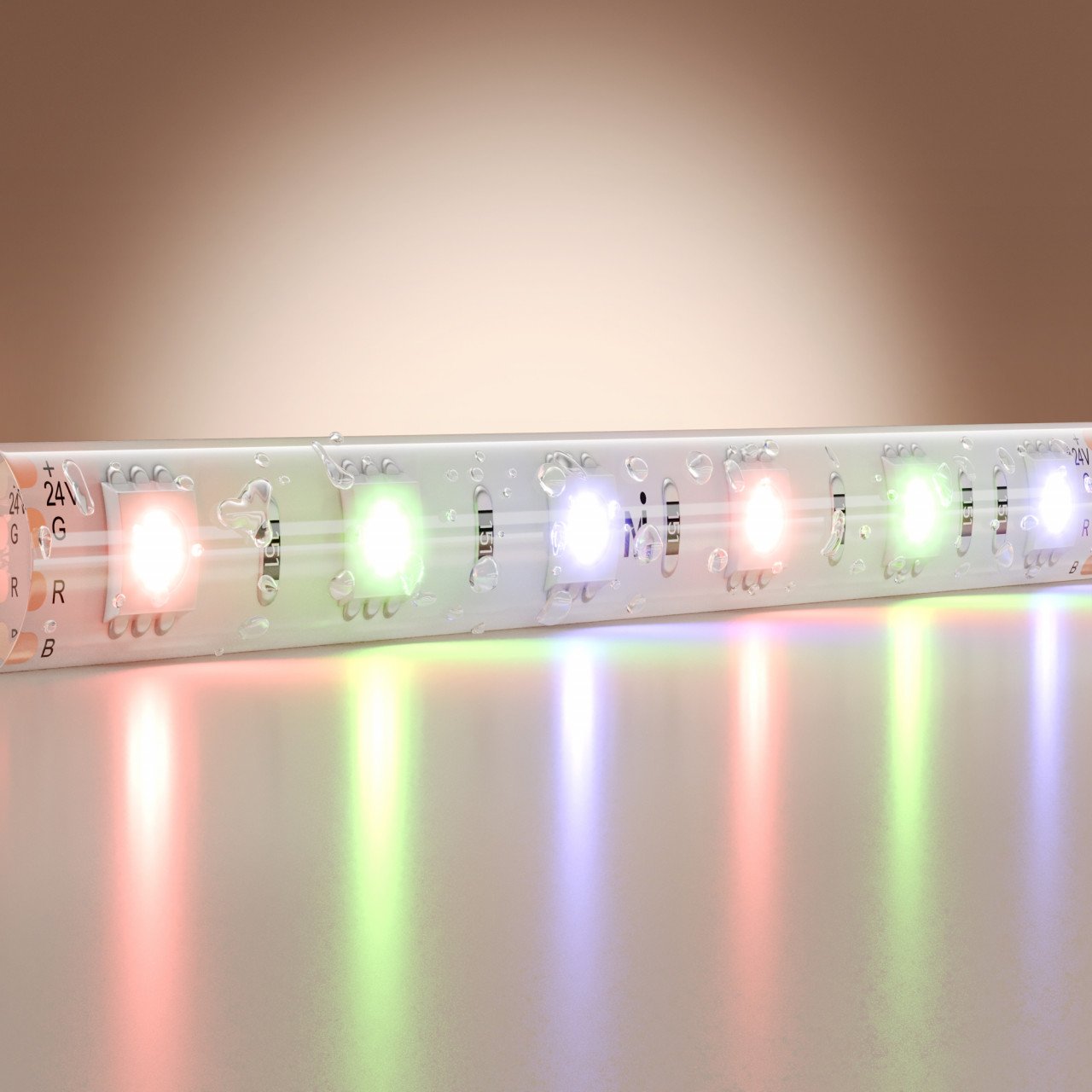 Светодиодная лента Базовая 24В 5050 14,4Вт/м Цветная (RGB) 5м IP 65 201198 - фото, цена