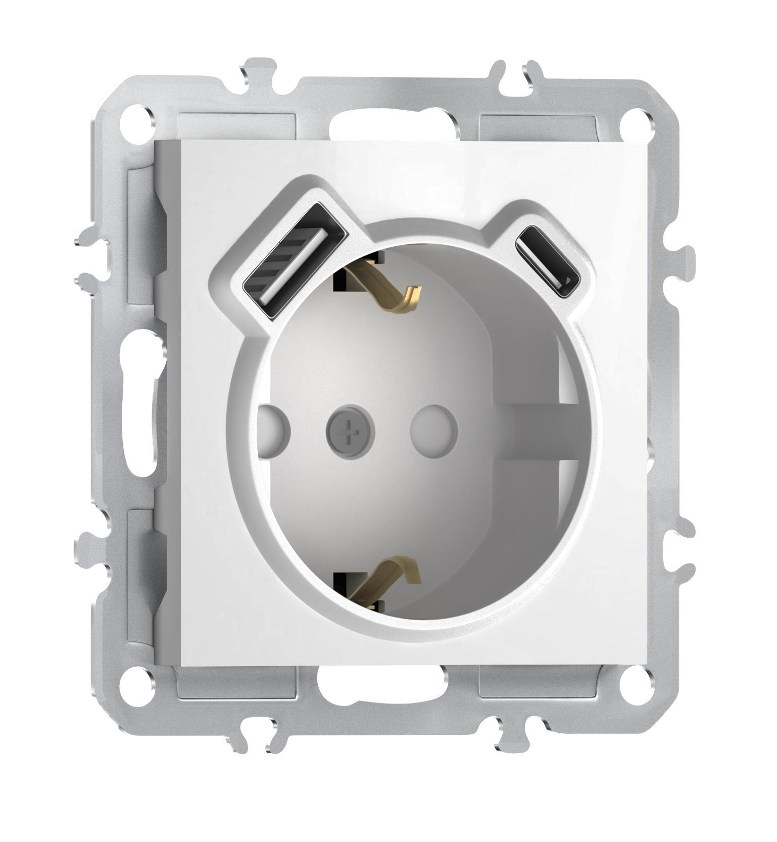 Розетка 220В с заземлением, со шторками, 16А + зарядка USB A+C 20W, на винтах, Donel A07