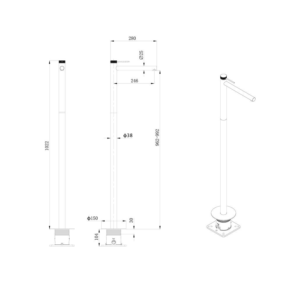Смеситель ABBER Emotion 316 AF8843BST напольный для раковины, брашированная сталь