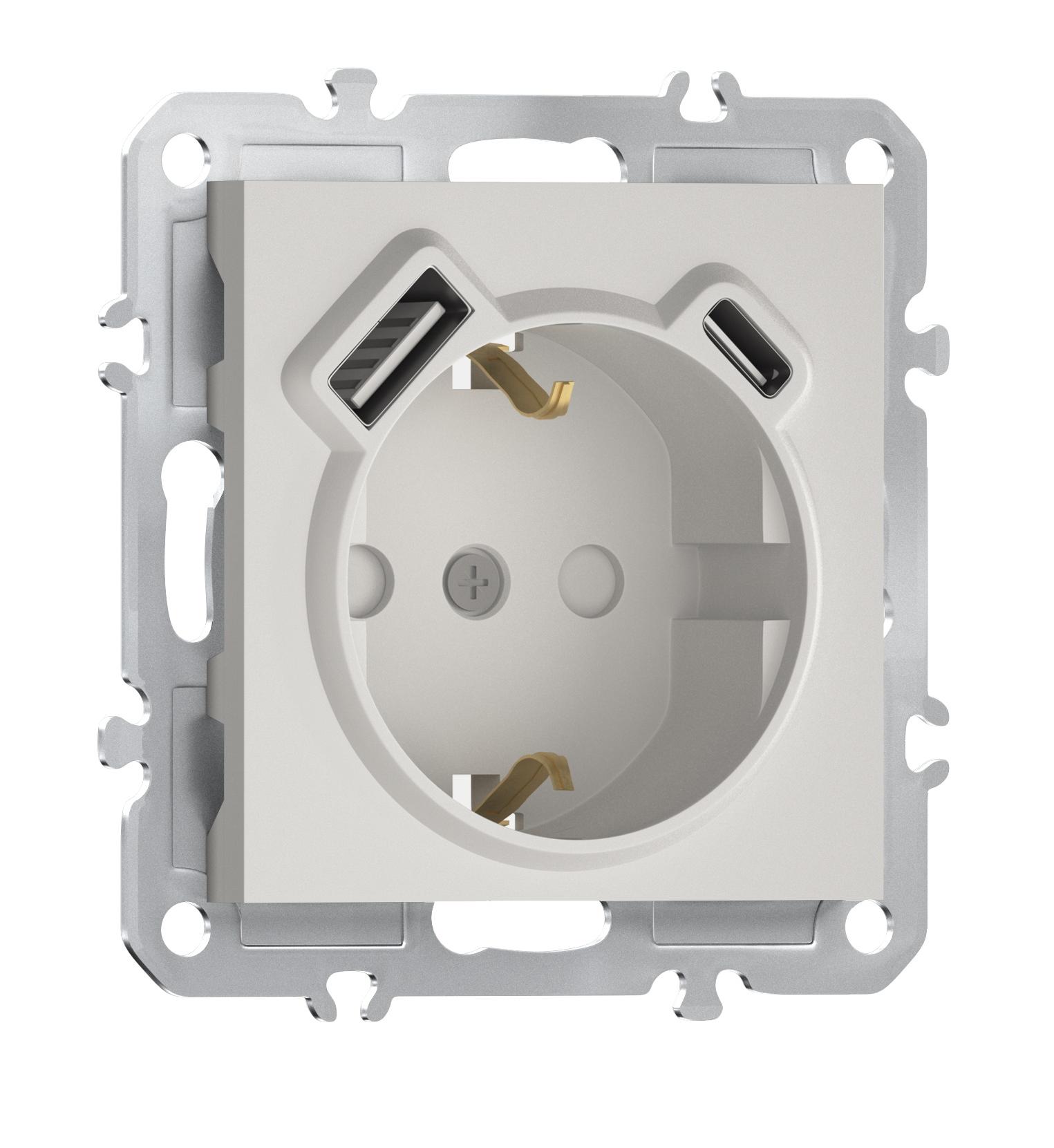 Розетка 220В с заземлением, со шторками, 16А + зарядка USB A+C 20W, на винтах, Donel A07