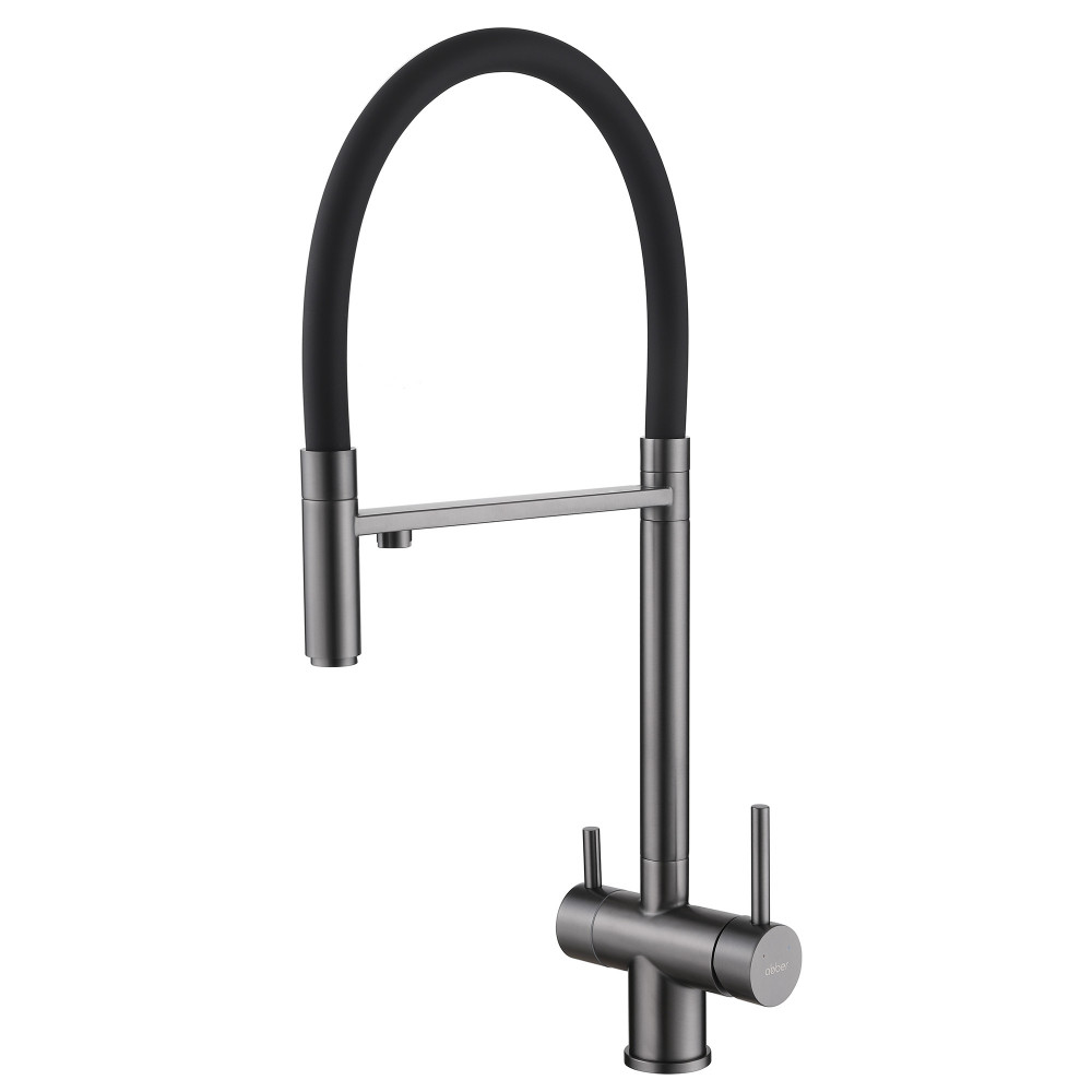 Смеситель ABBER Wasser Kreis AF81141NG для кухни с подключением к фильтру и выдвижной лейкой, оружейная сталь
