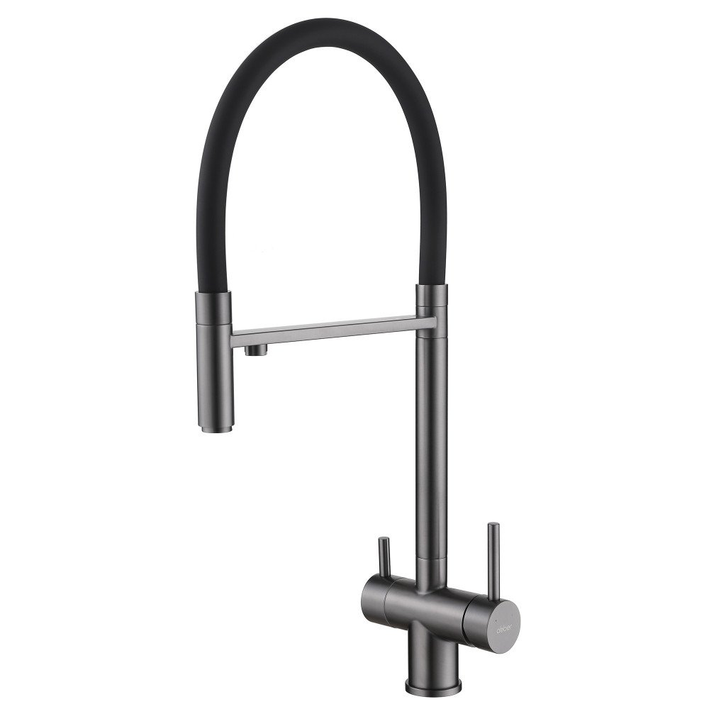 Смеситель ABBER Wasser Kreis AF81141NG для кухни с подключением к фильтру и выдвижной лейкой, оружейная сталь