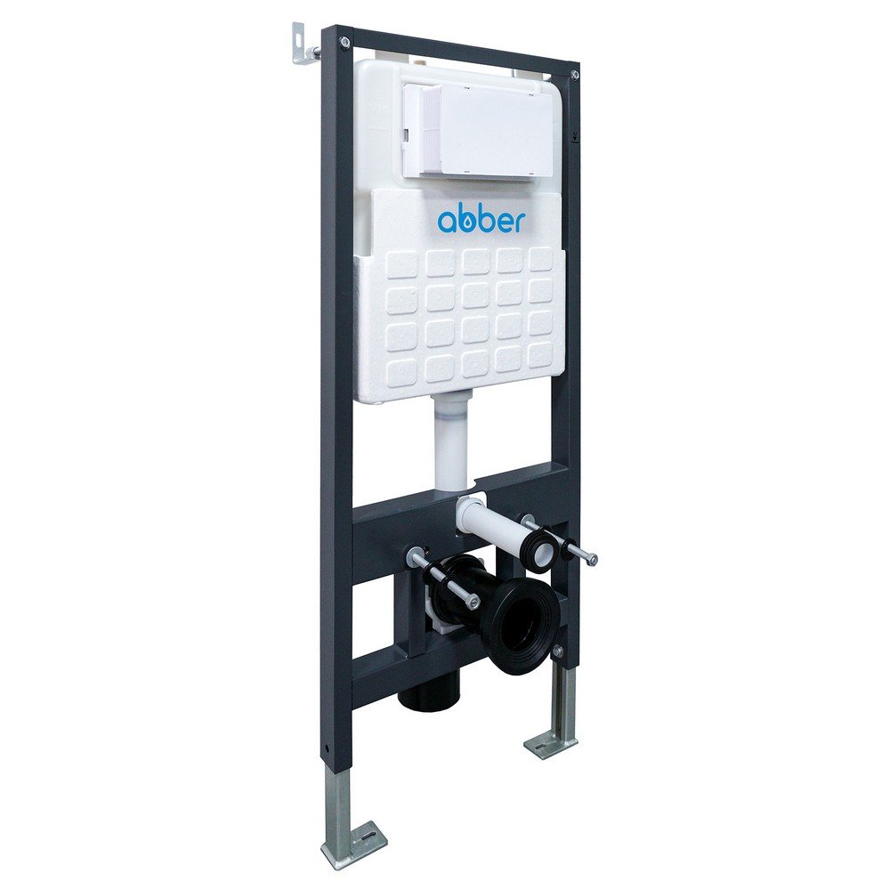 Комплект подвесной унитаз ABBER Rechteck AC1201 белый с инсталляцией AC0105 и кнопкой AC0120NG оружейная сталь