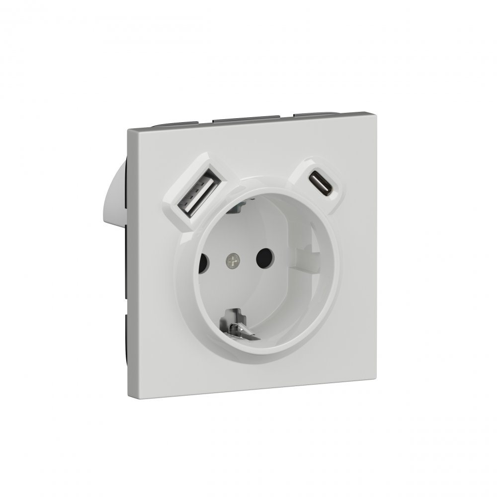 Розетка с заземлением и шторками Schuko 16А 250В + зарядка USB A+C 20W