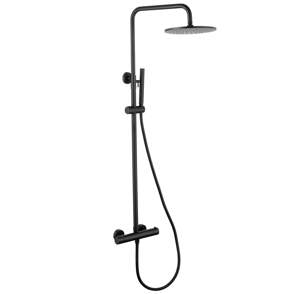 Душевая стойка ABBER Wasser Kreis AF8160BL с термостатом без излива, черный матовый