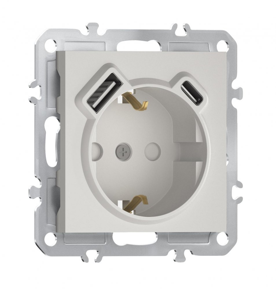 Розетка 220В с заземлением, со шторками, 16А + зарядка USB A+C 20W, на винтах, Donel A07