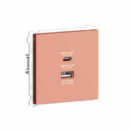 USB зарядное устройство DC 5-12V 1.67-3A MAX 20W тип A+С быстрая зарядка, матовый коралл Donel R98