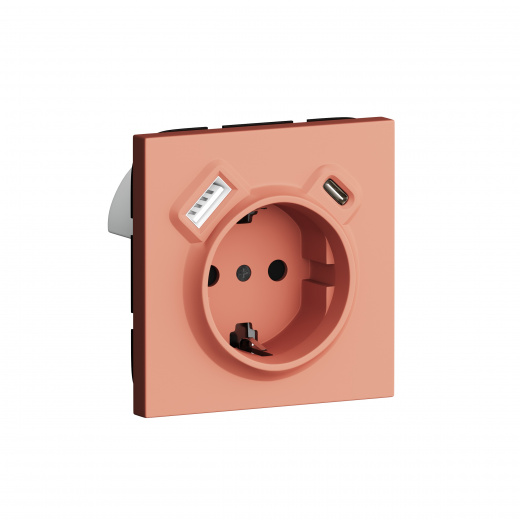 Розетка с заземлением и шторками Schuko 16А 250В + зарядка USB A+C 20W