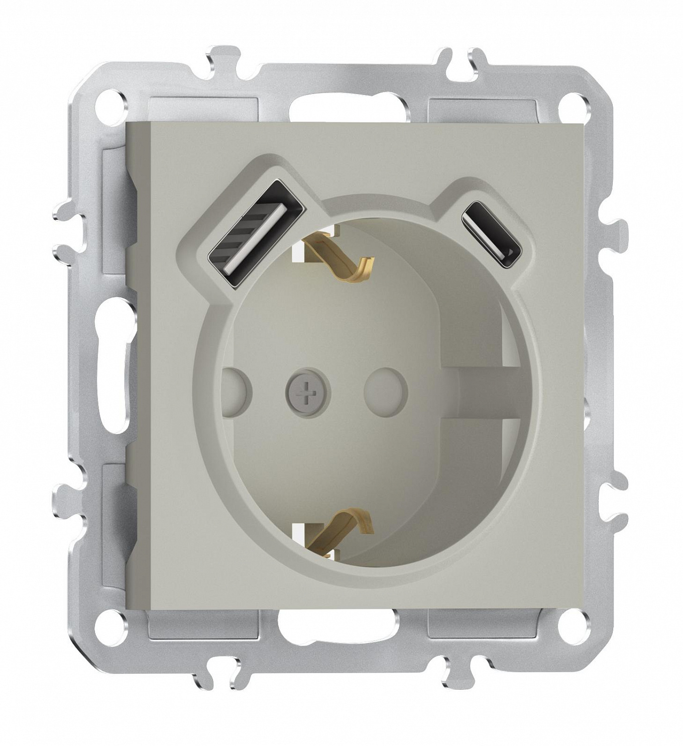 Розетка 220В с заземлением, со шторками, 16А + зарядка USB A+C 20W, на винтах, Donel A07