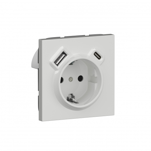 Розетка с заземлением и шторками Schuko 16А 250В + зарядка USB A+C 20W