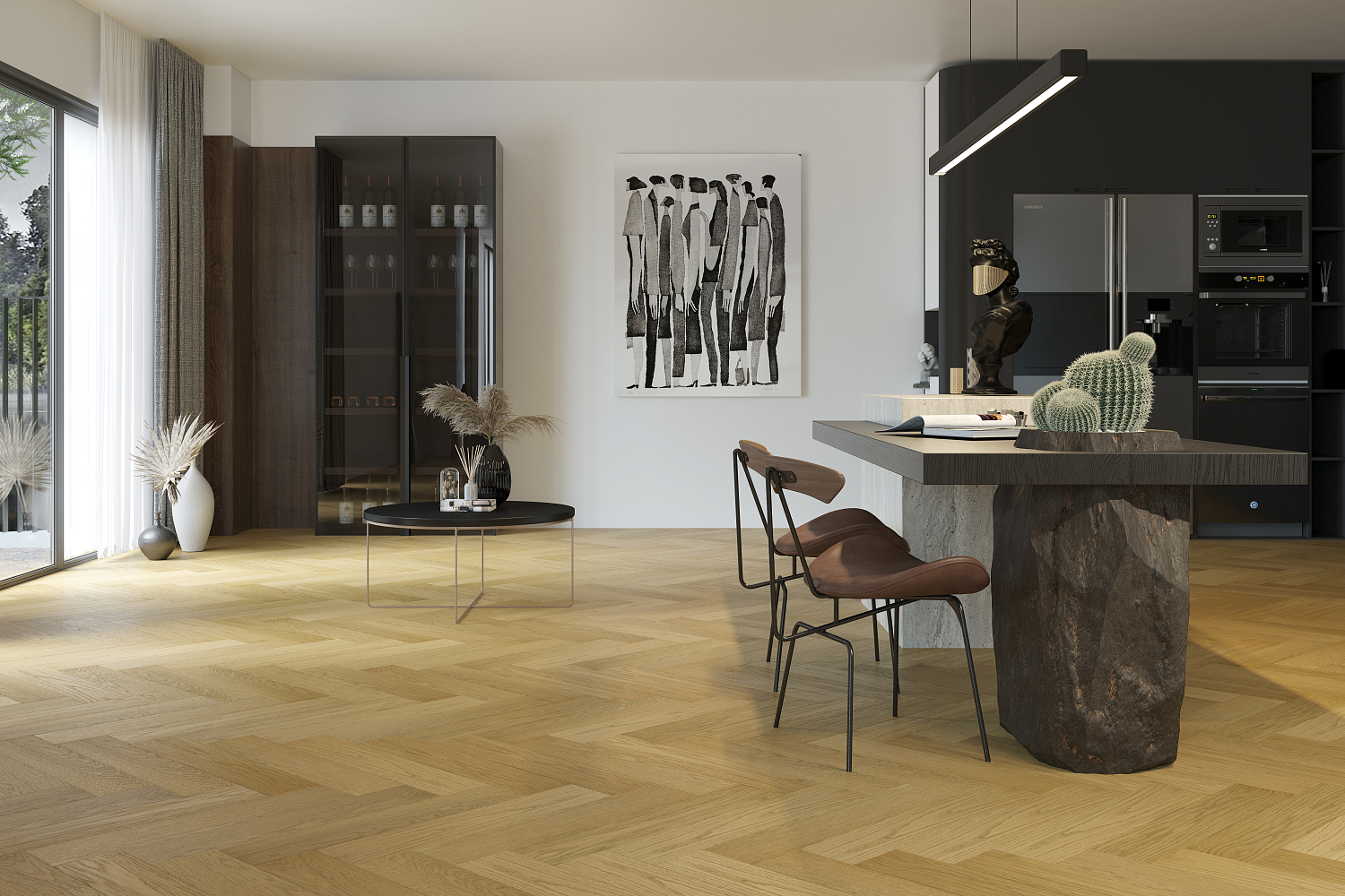 Кварцевый паркет Quartz Parquet Английская Ёлка Дуб Медовый Раф 33-463 5/0,6 мм 