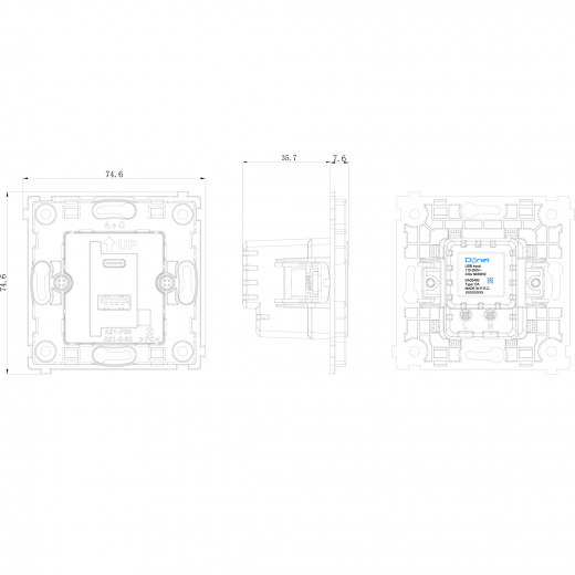 USB зарядное устройство DC 5-12V, 1.67-3A, макс.20W, типа A+С, серия DA