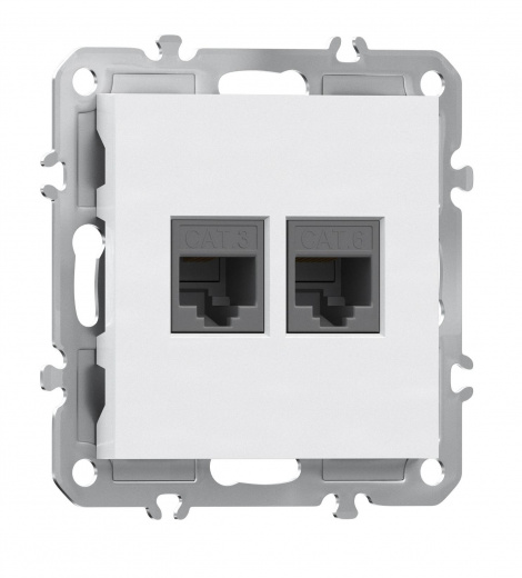 Розетка комбинированная RJ11 + RJ45 (cat.3/6/ClassE-4/8), глянцевый белый Donel A07