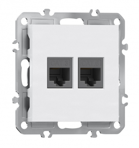 Розетка комбинированная RJ11 + RJ45 (cat.3/5e/ClassE-4/8), глянцевый белый Donel A07