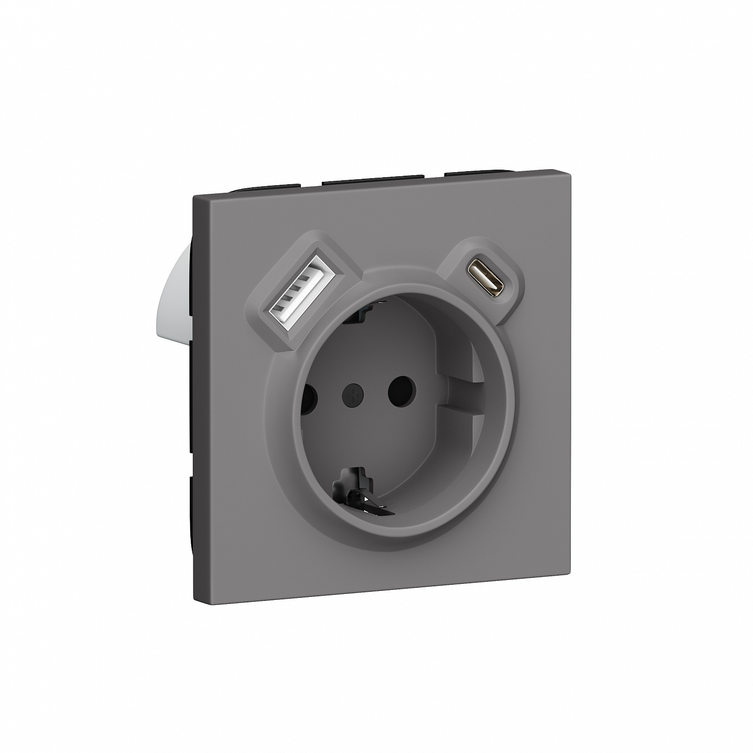 Розетка с заземлением и шторками Schuko 16А 250В + зарядка USB A+C 20W