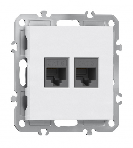 Компьютерная розетка двойная RJ45 + RJ45 (cat.6/ClassE-8/8), глянцевый белый Donel A07