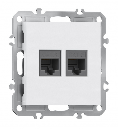 Телефонная розетка двойная RJ11 + RJ11 (cat.3/ClassE-4/4), глянцевый белый Donel A07