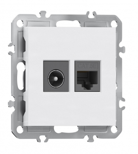 Розетка комбинированная RJ45/TV cat.5, ClassE-8/0-2400 МГц, глянцевый белый Donel A07