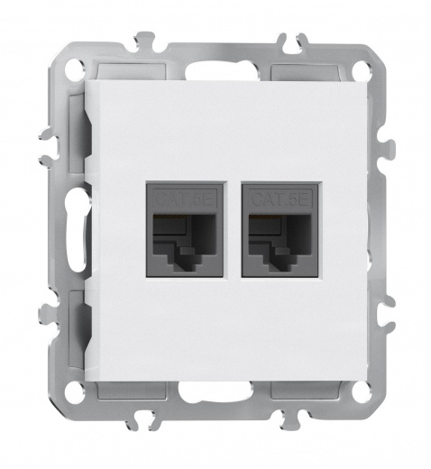 Компьютерная розетка двойная RJ45 + RJ45 (cat.5/ClassE-8/8), глянцевый белый Donel A07
