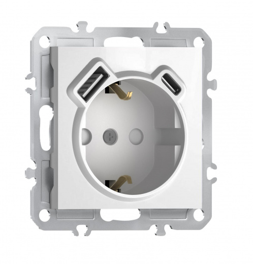 Розетка 220В с заземлением, со шторками, 16А + зарядка USB A+C 20W, на винтах, Donel A07