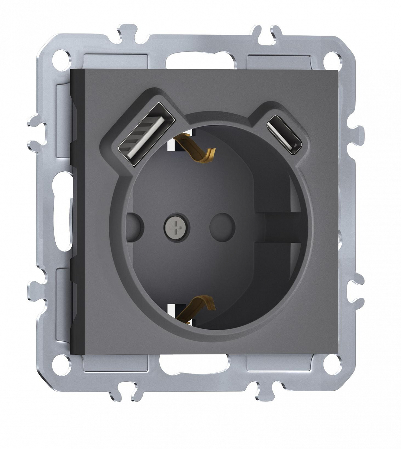 Розетка 220В с заземлением, со шторками, 16А + зарядка USB A+C 20W, на винтах, Donel A07