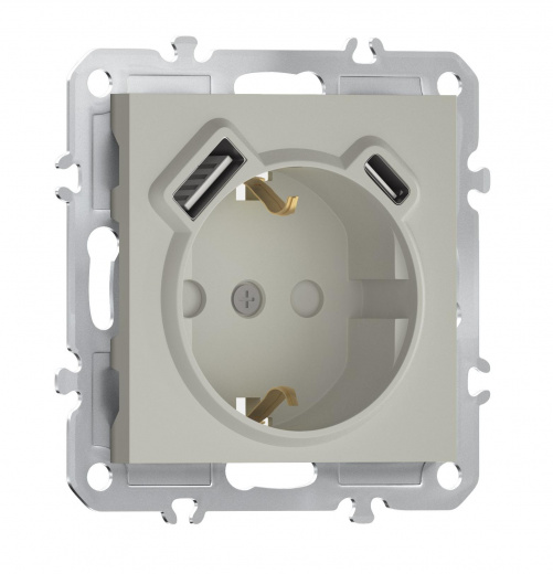 Розетка 220В с заземлением, со шторками, 16А + зарядка USB A+C 20W, на винтах, Donel A07
