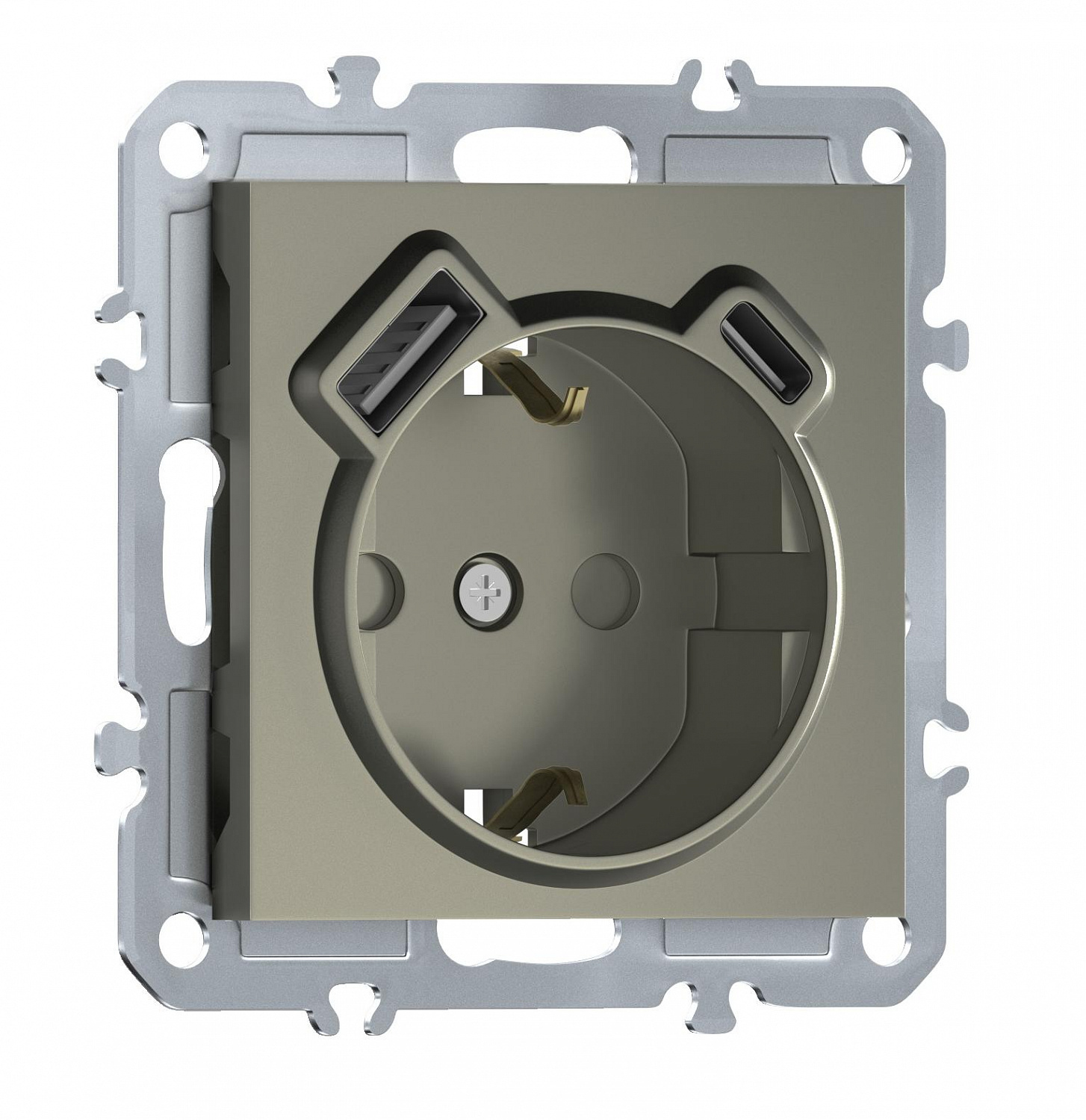 Розетка 220В с заземлением, со шторками, 16А + зарядка USB A+C 20W, на винтах, Donel A07