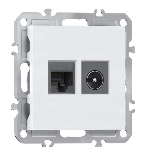 Розетка комбинированная RJ45/TV cat.6, ClassE-8/0-2400 МГц, глянцевый белый Donel A07