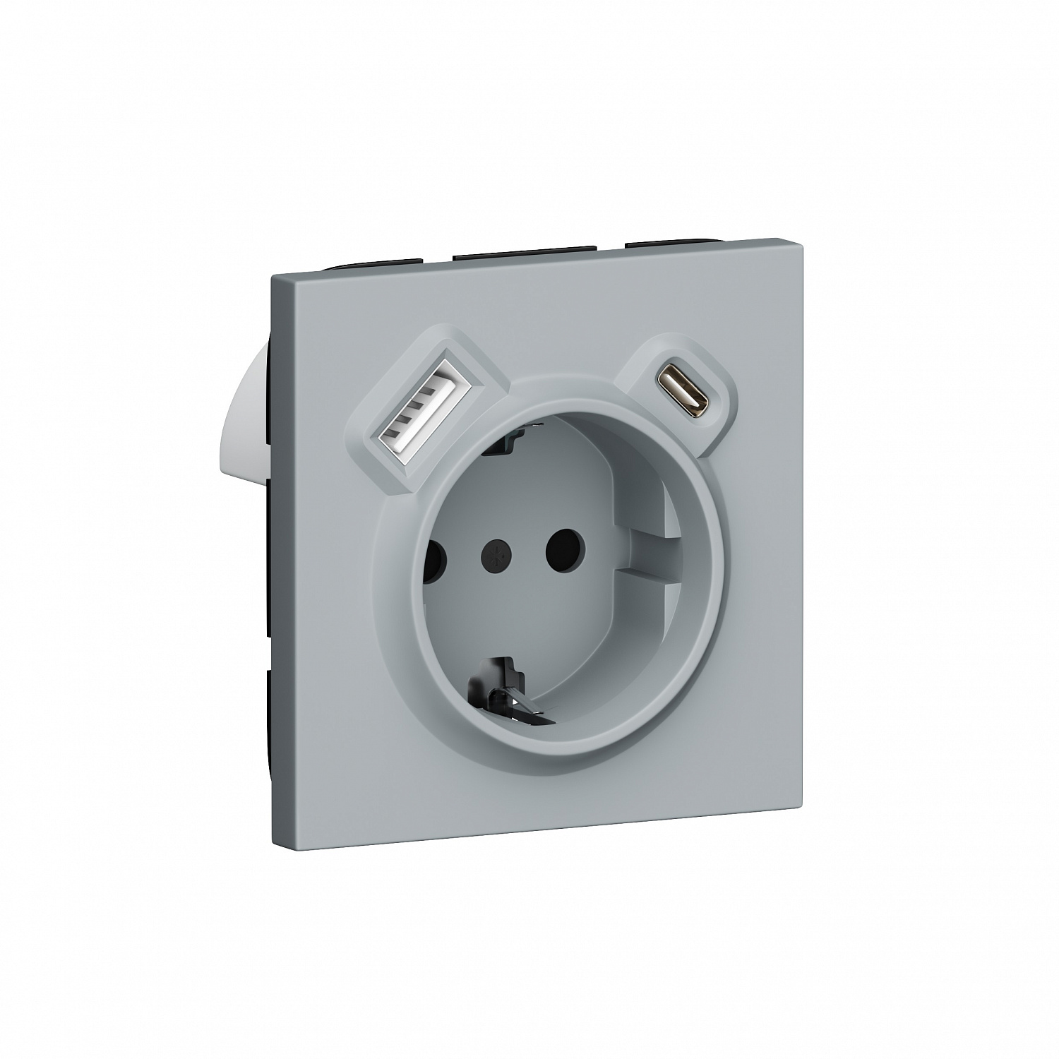 Розетка с заземлением и шторками Schuko 16А 250В + зарядка USB A+C 20W