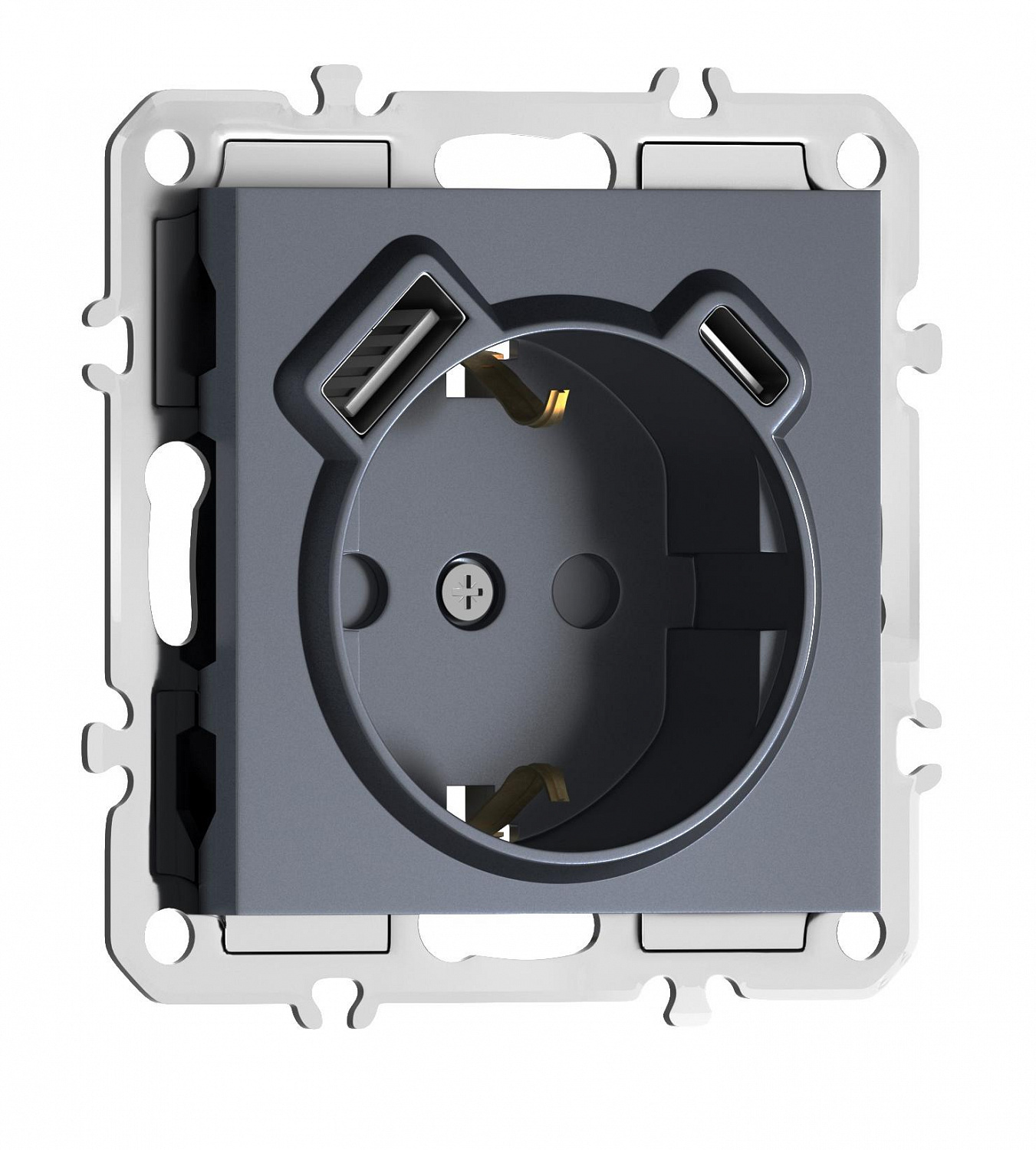Розетка 220В с заземлением, со шторками, 16А + зарядка USB A+C 20W, на винтах, Donel A07
