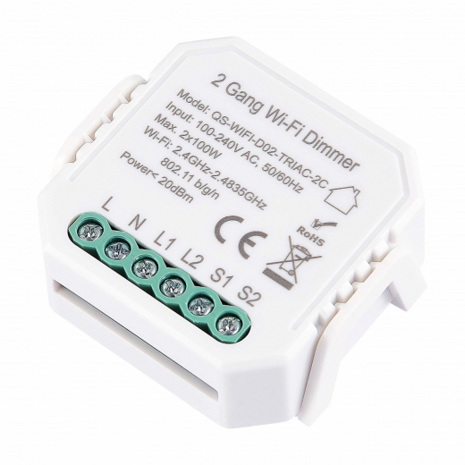 ST9000.500.02CDIM WI-FI диммируемое реле 2 канала 2x100W, IP20, L46xW46xH18, 230V, Белый - фото, цена