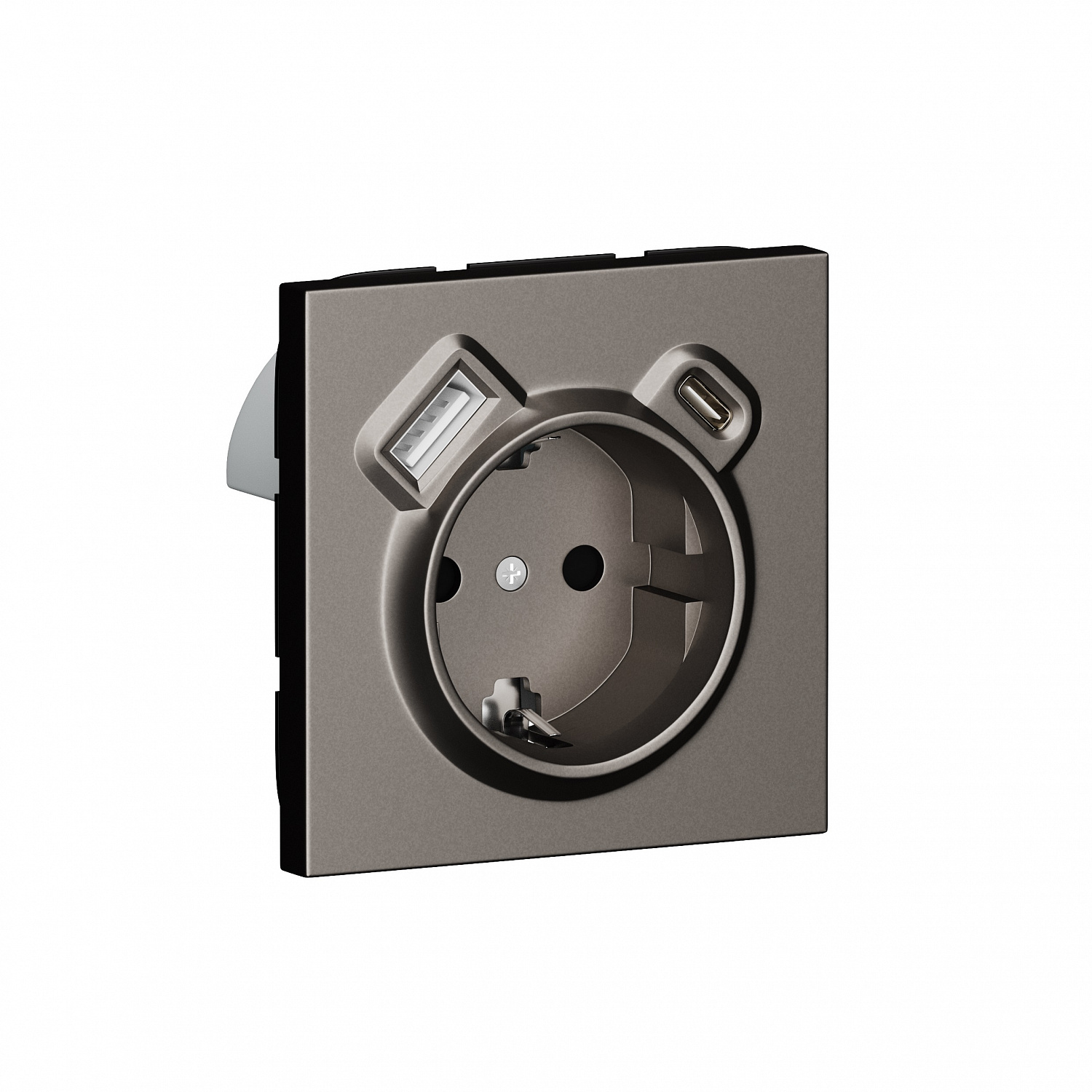 Розетка с заземлением и шторками Schuko 16А 250В + зарядка USB A+C 20W