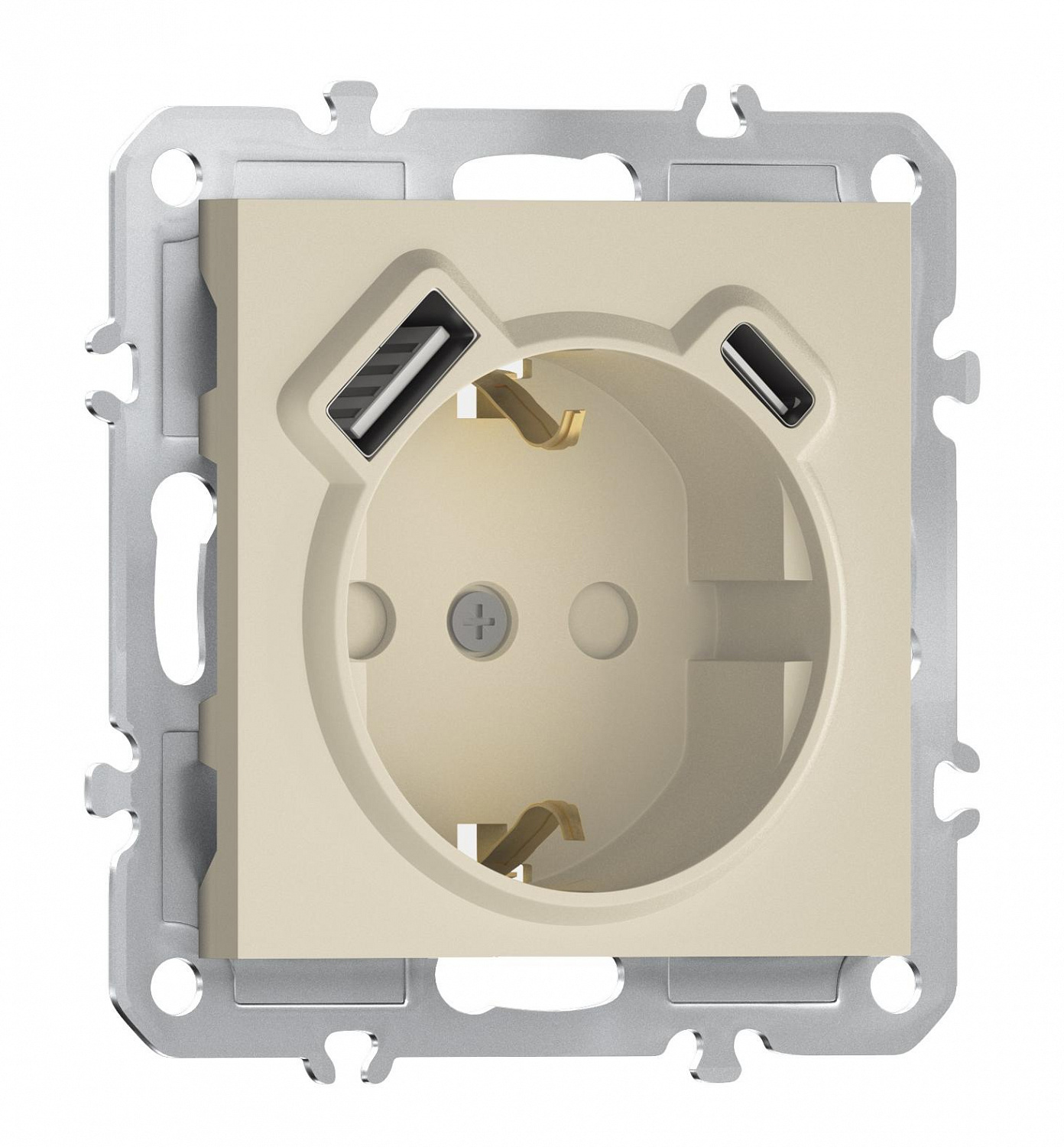 Розетка 220В с заземлением, со шторками, 16А + зарядка USB A+C 20W, на винтах, Donel A07