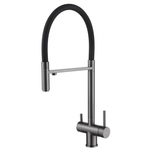 Смеситель ABBER Wasser Kreis AF81141NG для кухни с подключением к фильтру и выдвижной лейкой, оружейная сталь