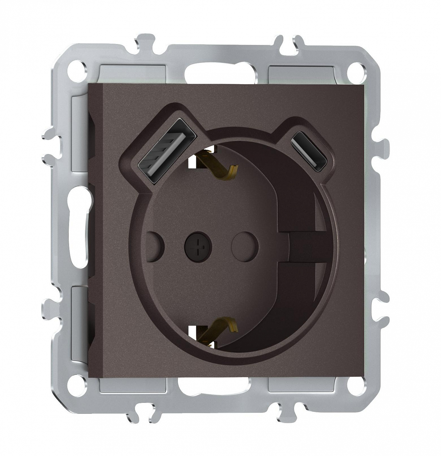 Розетка 220В с заземлением, со шторками, 16А + зарядка USB A+C 20W, на винтах, Donel A07