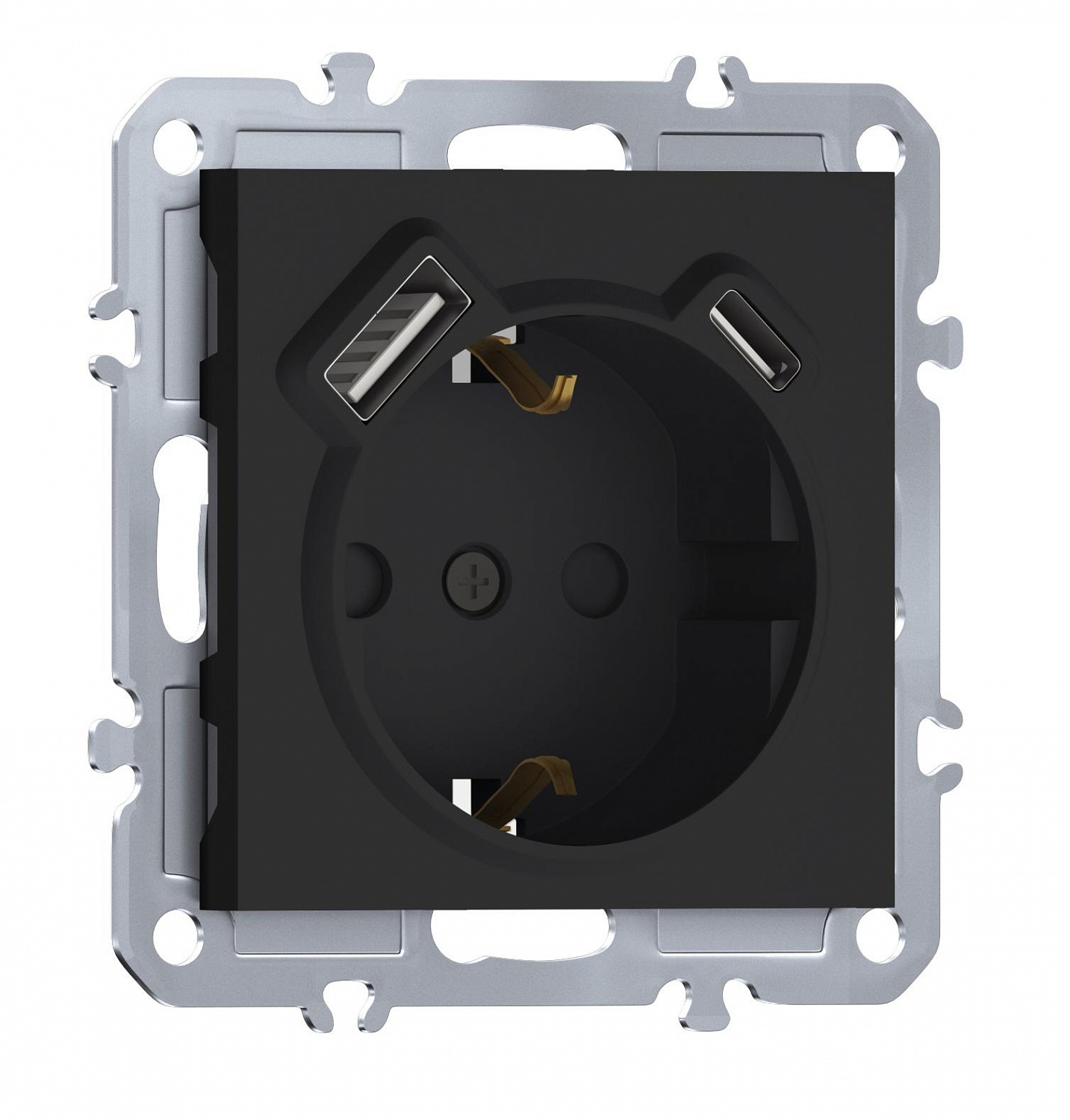 Розетка 220В с заземлением, со шторками, 16А + зарядка USB A+C 20W, на винтах, Donel A07