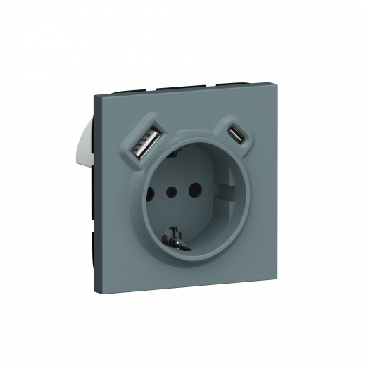 Розетка с заземлением и шторками Schuko 16А 250В + зарядка USB A+C 20W