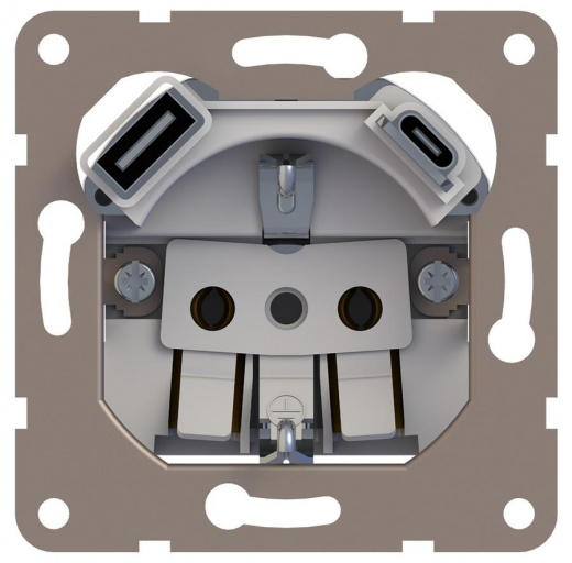 Механизм розетки Schuko 16А 250 В~ с зарядным устройством USB A+C, 5V/4A, мощность 20W, серия DA