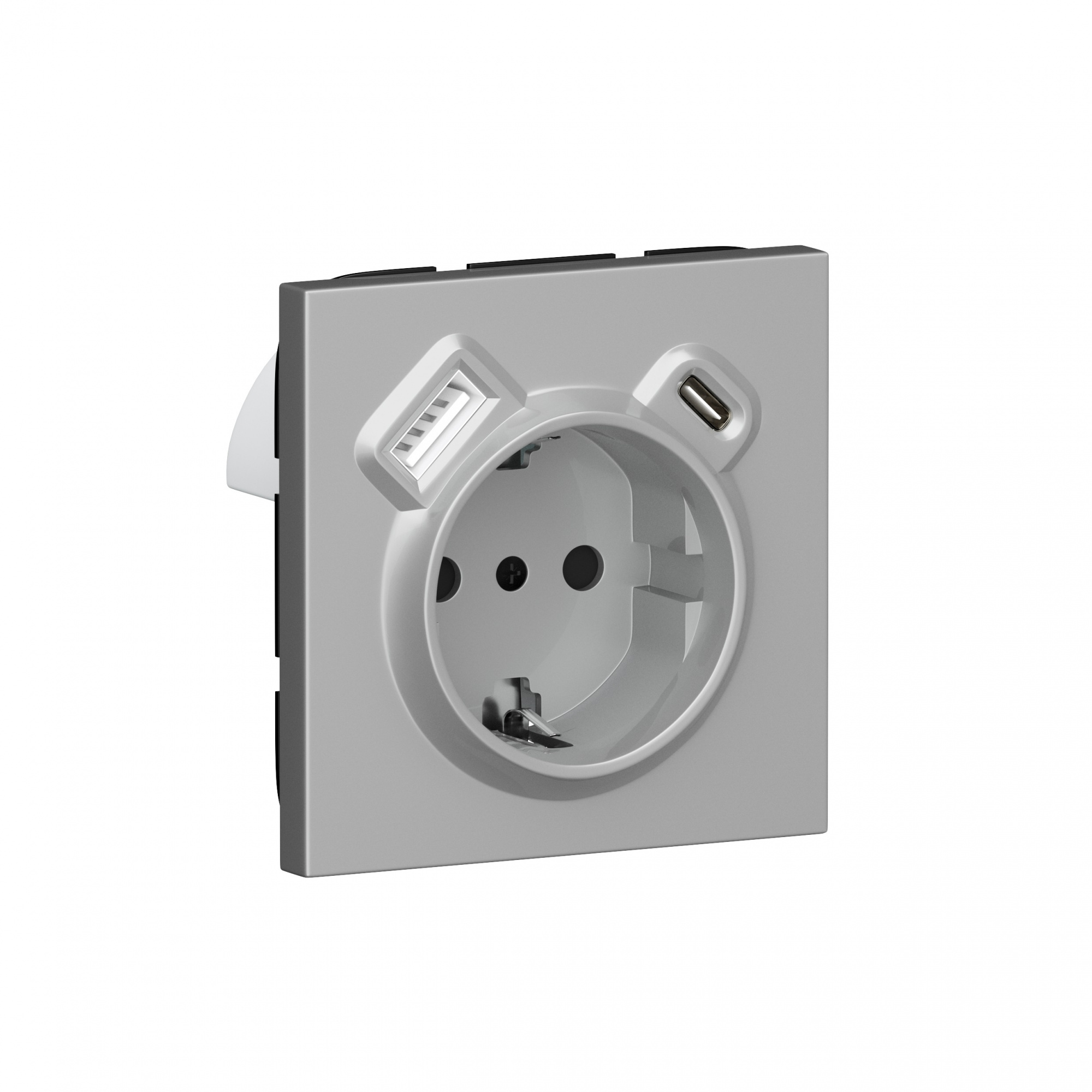 Розетка с заземлением и шторками Schuko 16А 250В + зарядка USB A+C 20W
