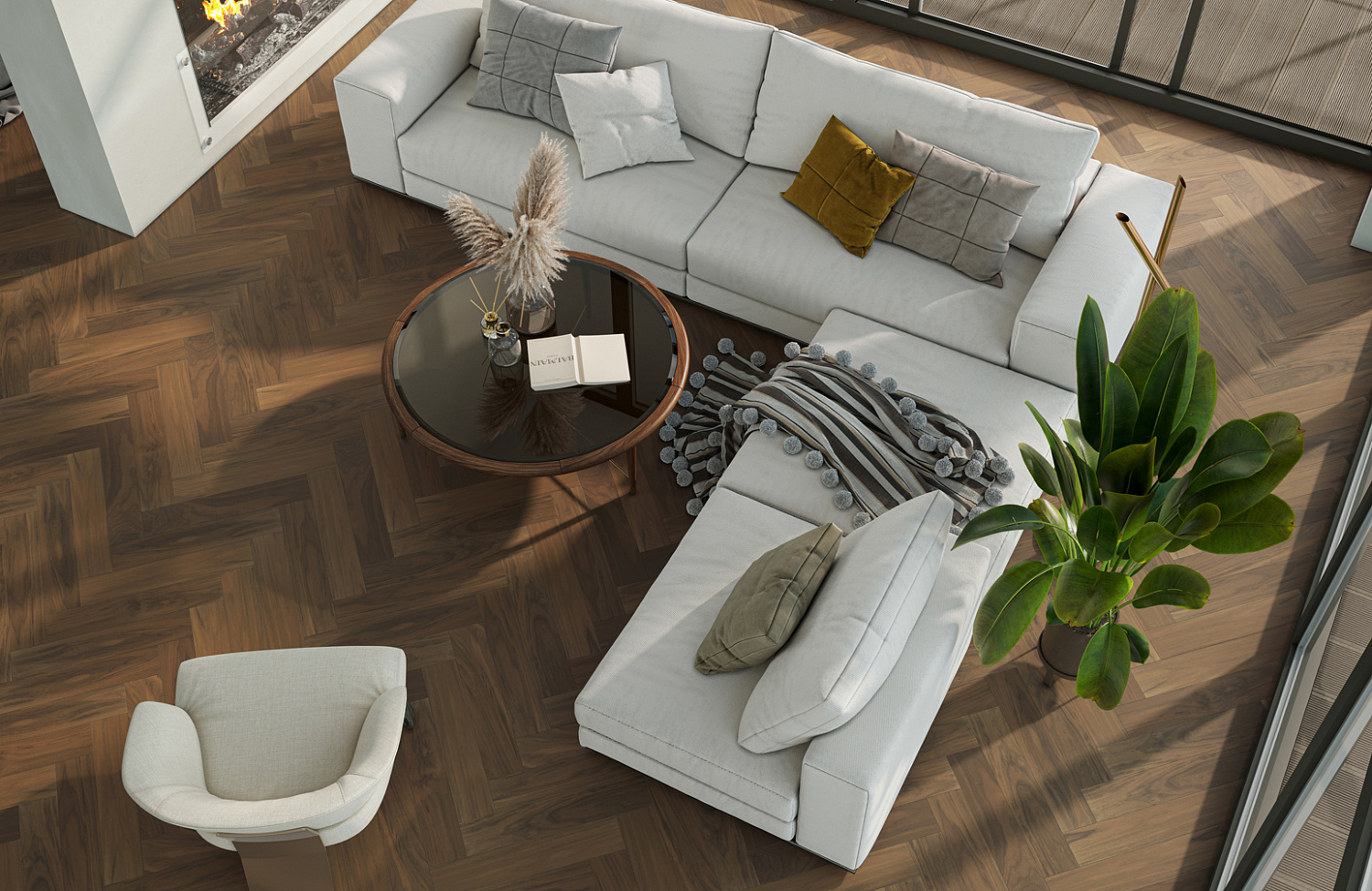 Кварцевый паркет Quartz Parquet Английская Ёлка Орех Американский 33-400-29 5/0,6 мм 
