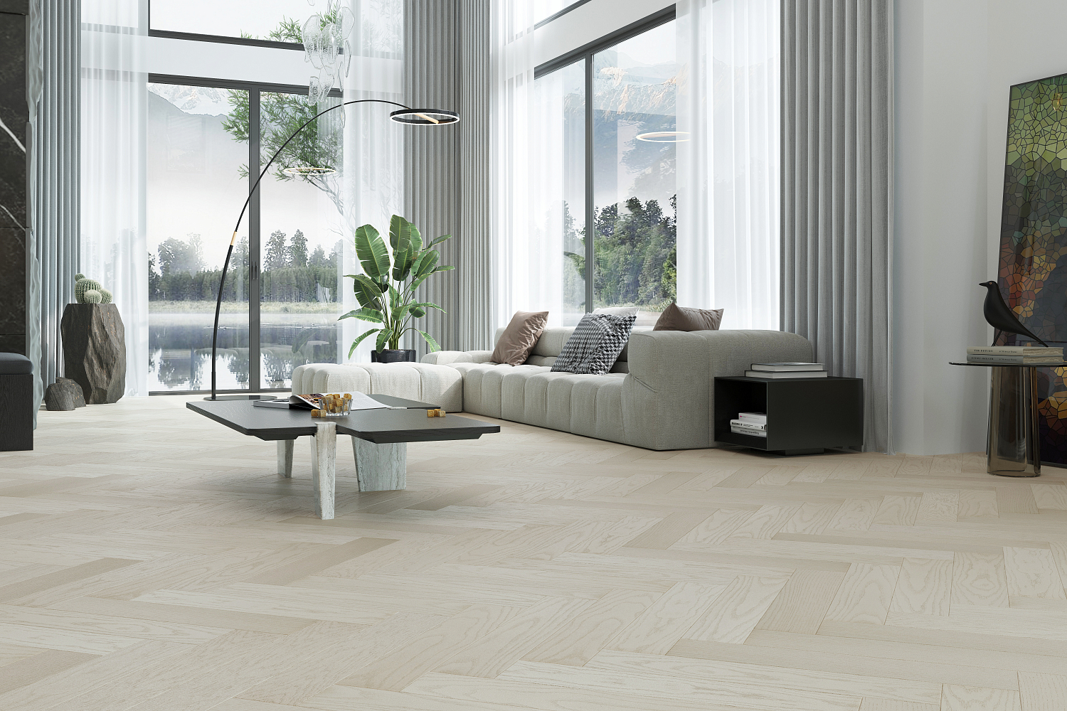 Кварцевый паркет Quartz Parquet Английская Ёлка Дуб Песочный 33-408 5/0,6 мм 